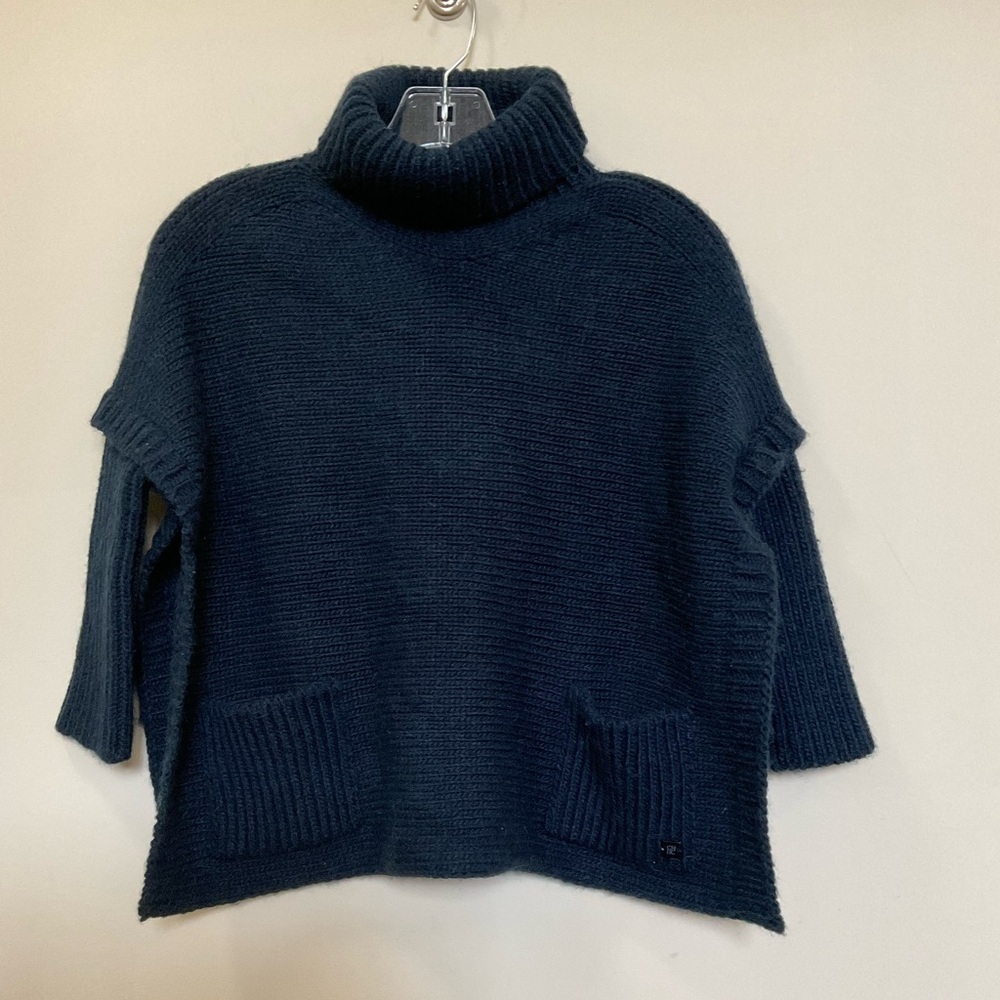 Carolina Herrera Blue Size Small Pullover Turtleneck Poncho Sweater Wool Blend
